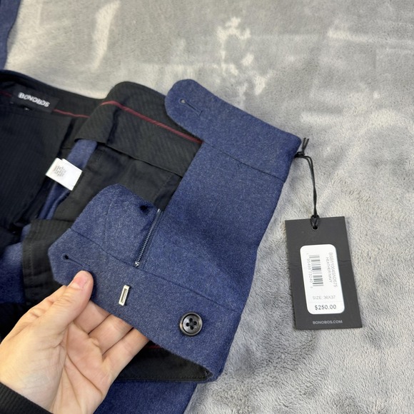 Bonobos Pants Mens 36x37 Heather Navy Slim Fit Italian Wool Dress Trousers‎ - Picture 9 of 16